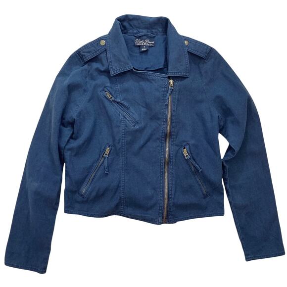 Lucky Brand linen utility jacket, women's blue size medium, zip front - Picture 1 of 9